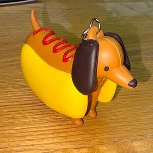 Bath & Body Works Dachshund Hot Dog Keychain in Yellow and Brown
